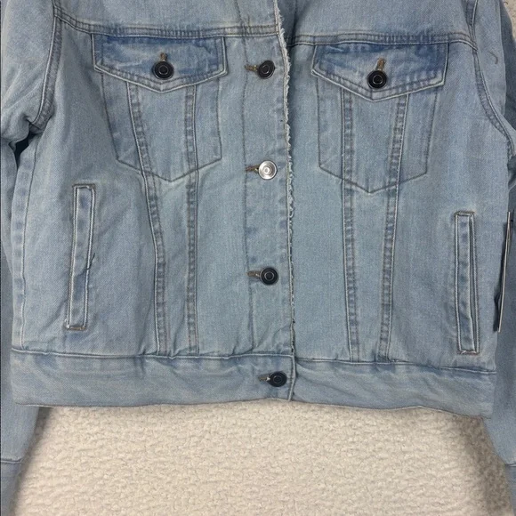 NWT RD Style Womens Light Blue Demi Crop Sherpa Lined Denim Jacket Size S/P - Picture 6 of 10